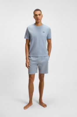 Pyjamashirt van een katoenmix met logostiksel, Lichtblauw