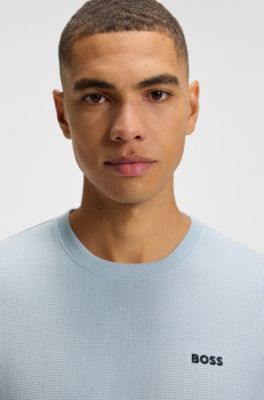 Pyjamashirt van een katoenmix met logostiksel, Lichtblauw