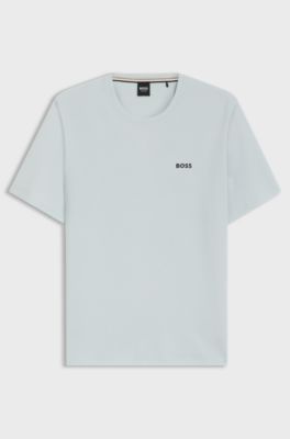 Cotton-blend pyjama T-shirt with embroidered logo, Light Blue