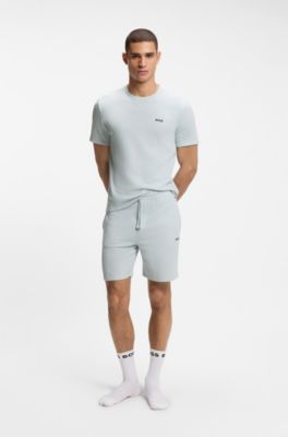 Cotton-blend pyjama T-shirt with embroidered logo, Light Blue