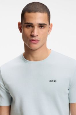 Cotton-blend pyjama T-shirt with embroidered logo, Light Blue