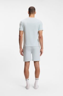 Cotton-blend pyjama T-shirt with embroidered logo, Light Blue