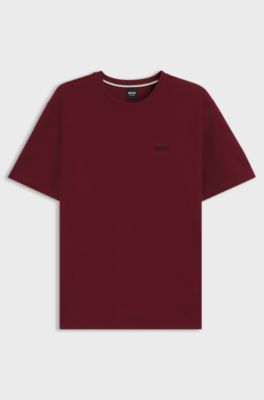 T-shirt de pyjama en coton m&eacute;lang&eacute; &agrave; logo brod&eacute;, Rouge sombre