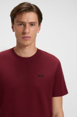 T-shirt de pyjama en coton m&eacute;lang&eacute; &agrave; logo brod&eacute;, Rouge sombre