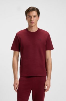 Cotton-blend pyjama T-shirt with embroidered logo, Dark Red