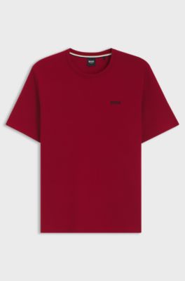 Cotton-blend pyjama T-shirt with embroidered logo, Red