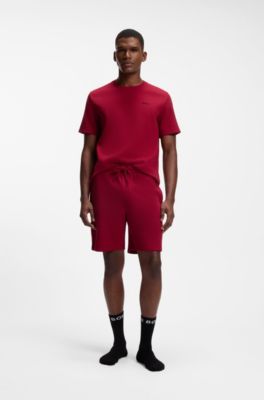 Cotton-blend pyjama T-shirt with embroidered logo, Red