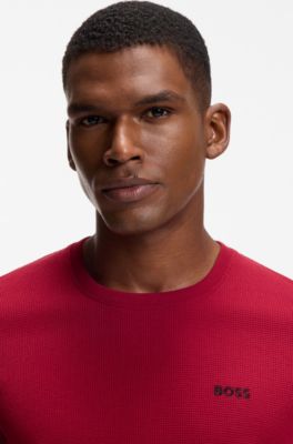 Cotton-blend pyjama T-shirt with embroidered logo, Red