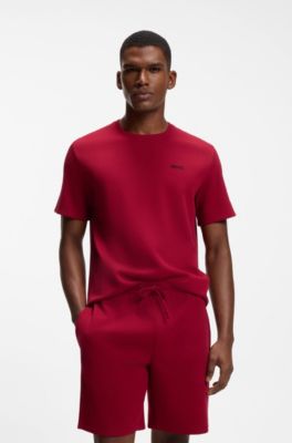 Cotton-blend pyjama T-shirt with embroidered logo, Red