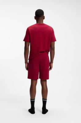 Cotton-blend pyjama T-shirt with embroidered logo, Red