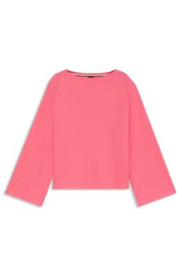 Wide-neck loungewear top in modal-blend waffle piqu&eacute;, Pink