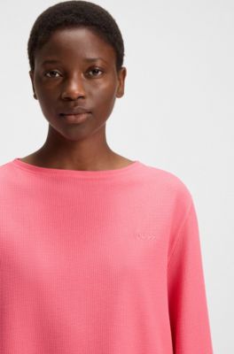 Wide-neck loungewear top in modal-blend waffle piqu&eacute;, Pink