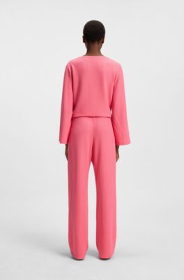 Wide-neck loungewear top in modal-blend waffle piqu&eacute;, Pink