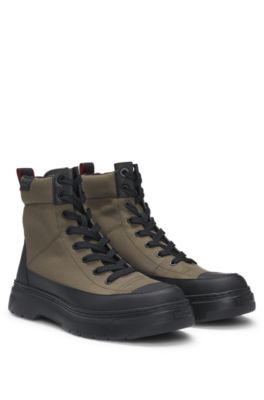 HUGO Hybrid lace up boots with signature details Dark Green
