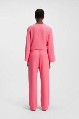 Loungewear bottoms in modal-blend waffle piqu&eacute;, Pink