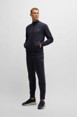 BOSS - Interlock-cotton tracksuit with logo details - Dark Blue