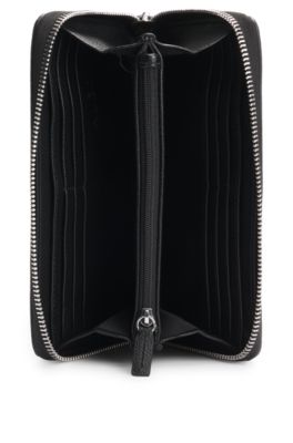 Faux-leather wallet with embossed grain, Black