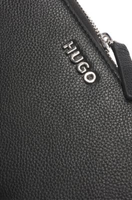 Faux-leather wallet with embossed grain, Black