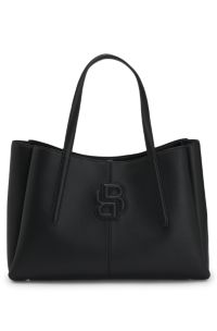 Grained faux-leather tote bag with Double B monogram, Black