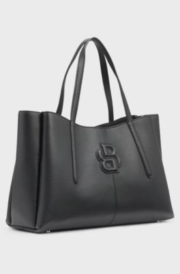 Grained faux-leather tote bag with Double B monogram, Black