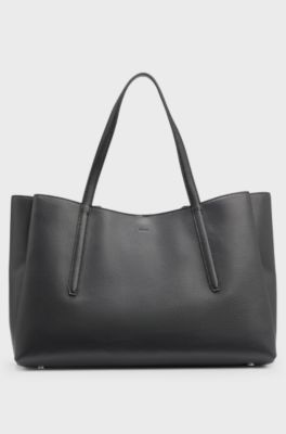 Grained faux-leather tote bag with Double B monogram, Black