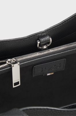 Grained faux-leather tote bag with Double B monogram, Black