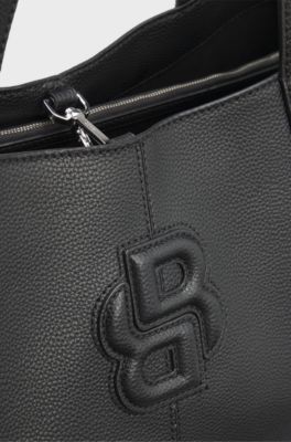 Grained faux-leather tote bag with Double B monogram, Black