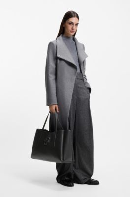 Grained faux-leather tote bag with Double B monogram, Black