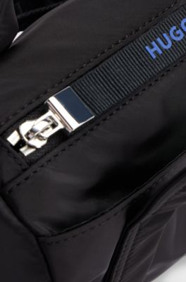 Crossbody bag with embroidered logo and branded zip, Black