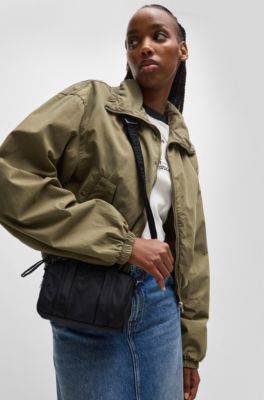 Umh&auml;ngetasche mit Logo-Stickerei und Logo-Zipper, Schwarz