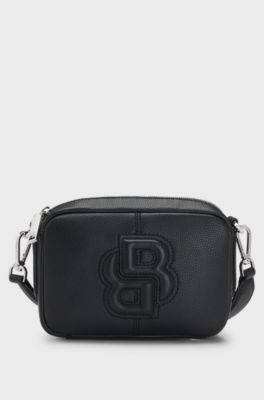 Grained crossbody bag with Double B monogram, Black