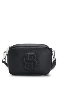 Genarbte Umhängetasche mit Double-B-Monogramm, Schwarz