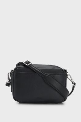 Grained crossbody bag with Double B monogram, Black