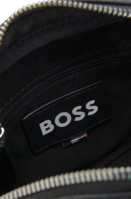 Grained crossbody bag with Double B monogram, Black