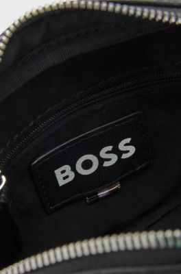 Grained crossbody bag with Double B monogram, Black