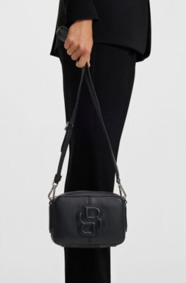 Grained crossbody bag with Double B monogram, Black