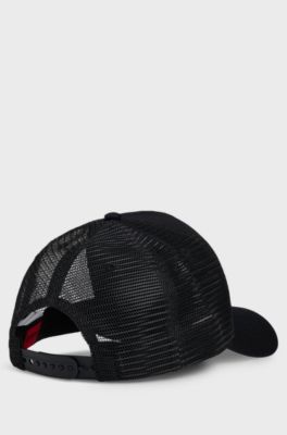 Cotton-twill cap with mesh panels, Black