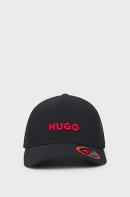 Cotton-twill cap with mesh panels, Black