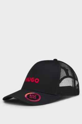Cotton-twill cap with mesh panels, Black