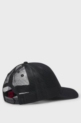 Cotton-twill cap with mesh panels, Black
