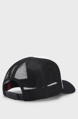 Cotton-twill cap with mesh panels, White
