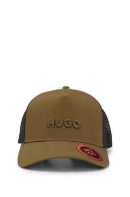 Cotton-twill cap with mesh panels, Khaki