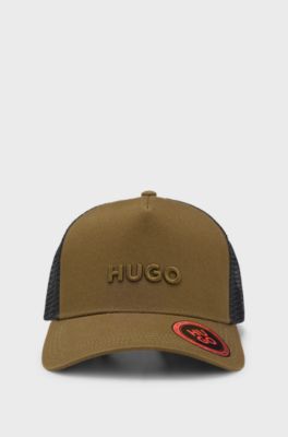 Cotton-twill cap with mesh panels, Khaki