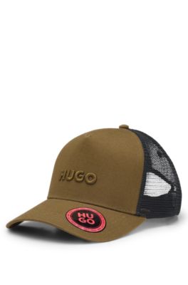 Cotton-twill cap with mesh panels, Khaki