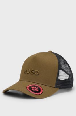 Cotton-twill cap with mesh panels, Khaki