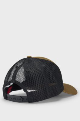 Cotton-twill cap with mesh panels, Khaki