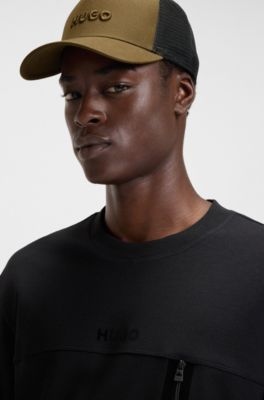 Cotton-twill cap with mesh panels, Khaki