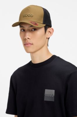 Cotton-twill cap with mesh panels, Khaki