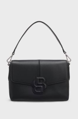 Grained faux-leather saddle bag with Double B monogram, Black