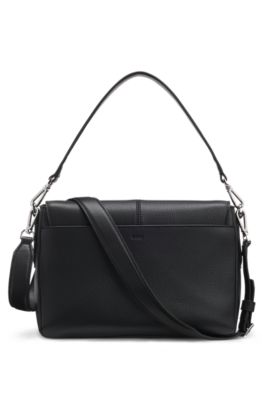 Grained faux-leather saddle bag with Double B monogram, Black